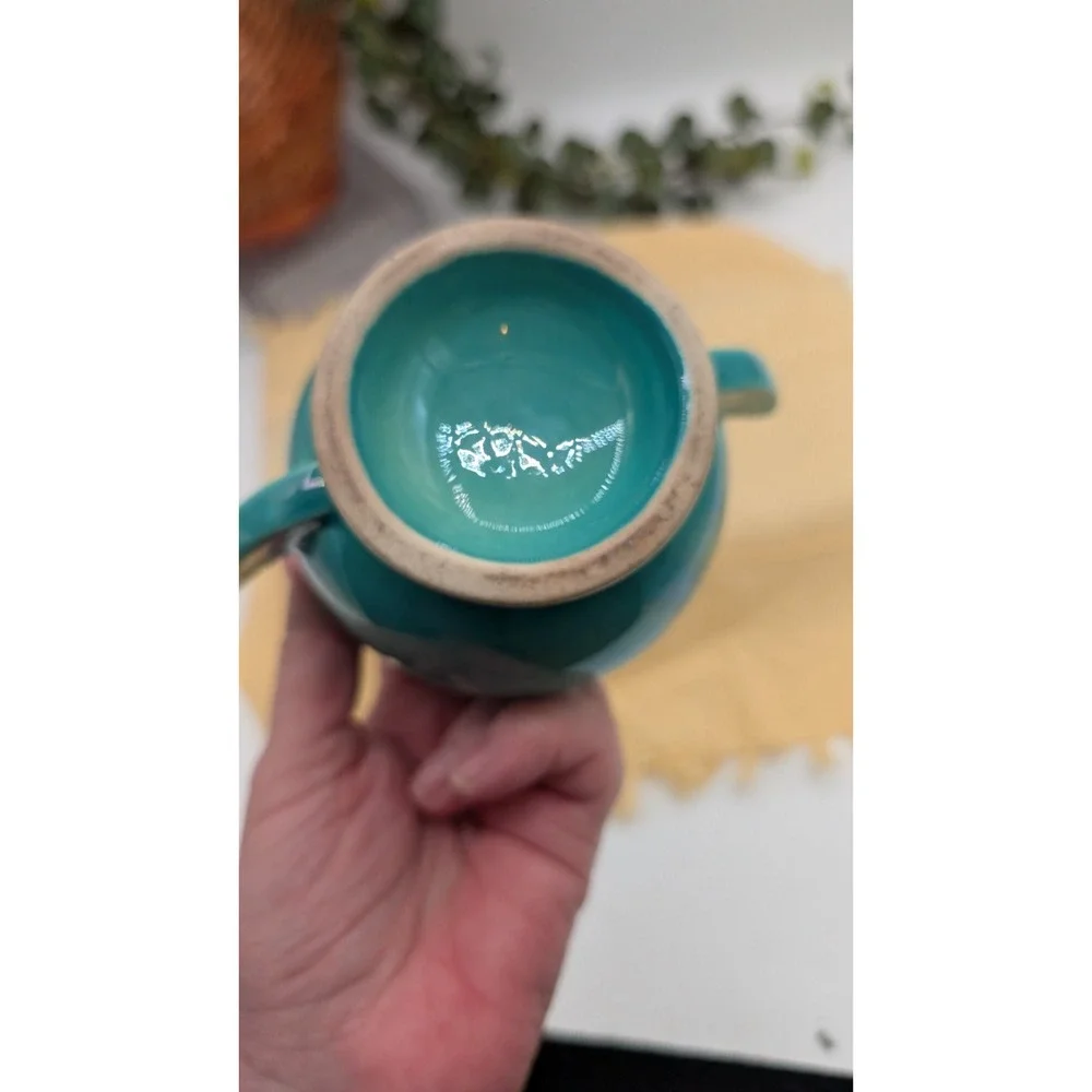 Vintage Art Deco Teal Ceramic Creamer & Sugar Bowl - Wing Handles & Retro Glaze